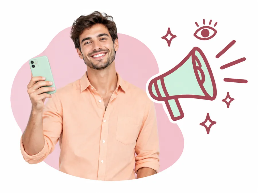Smiling creator with a megaphone doodle