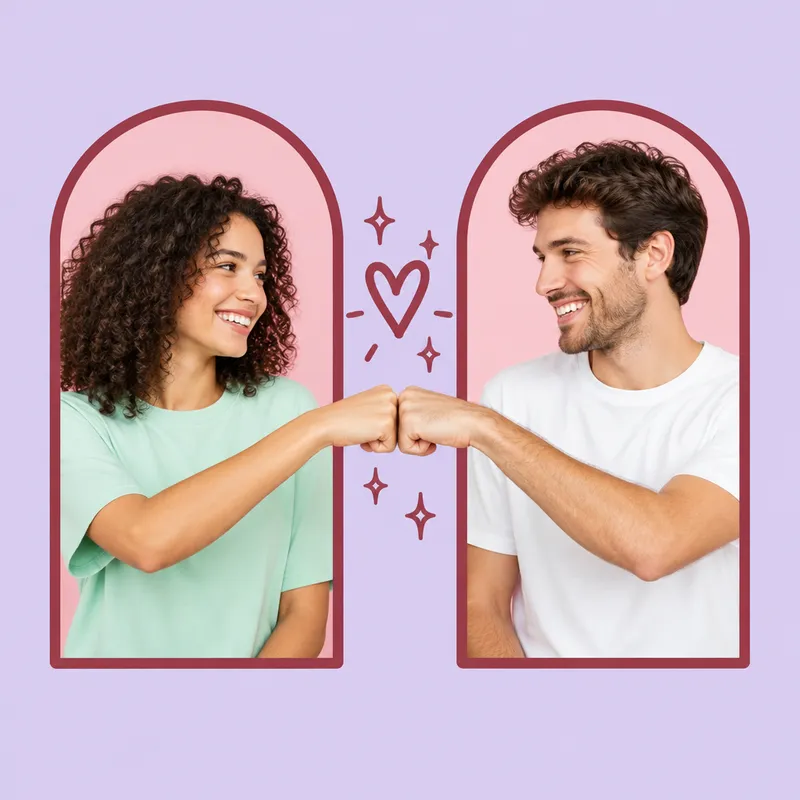 Two friends doing a fist bump with a heart doodle